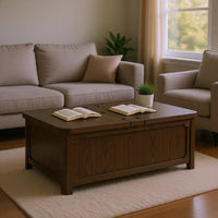 Kemu Storage Coffee Table, 2 Hinged Lift Top, Dark Brown Wood 46 Inch