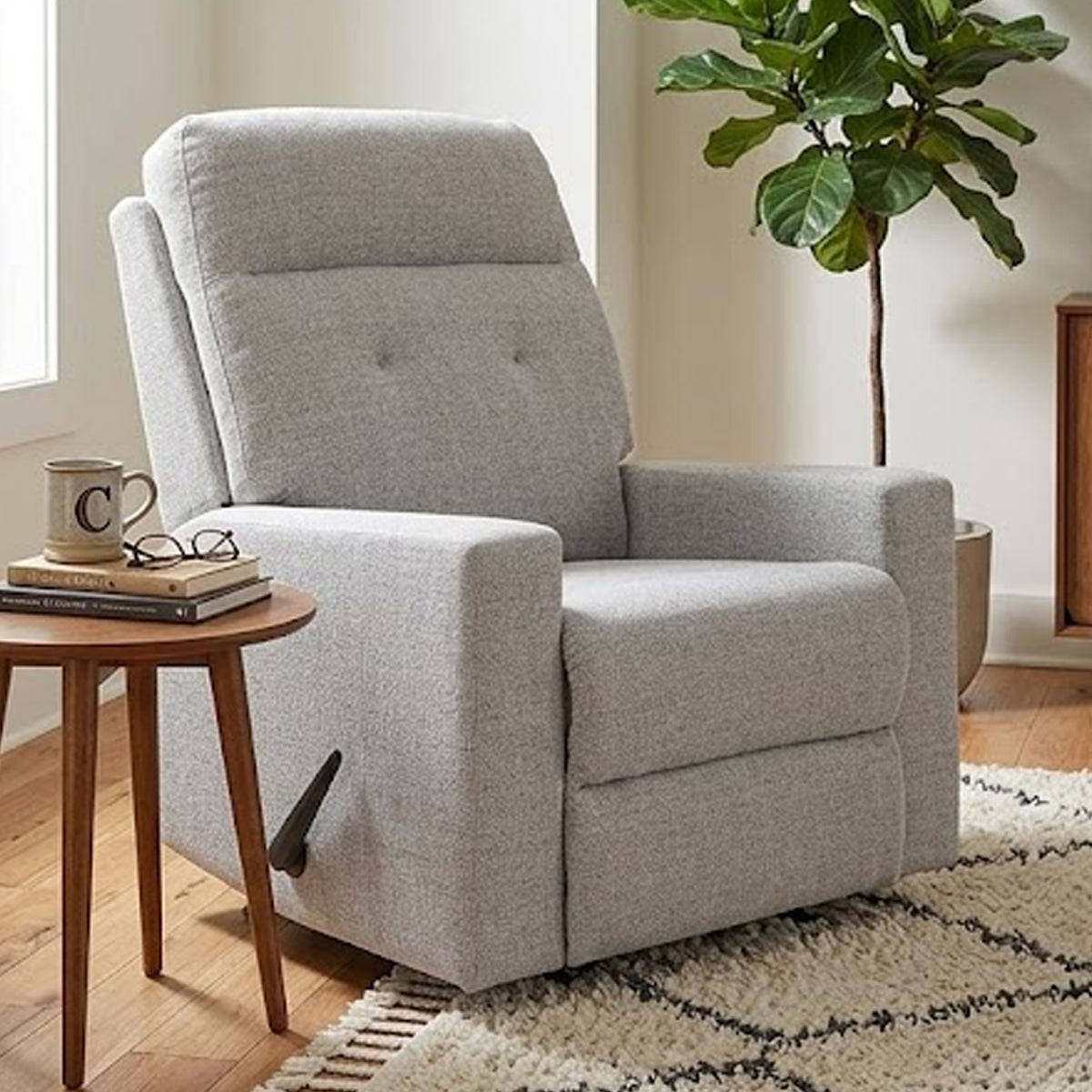 Skio Maunal Rocker Recliner Chair, Foam Fill Seat, Stone Gray Nuvella