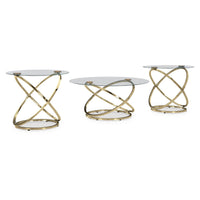 Moti 3pc Coffee Table and 2 End Table Set, Glass Top, Champagne Gold