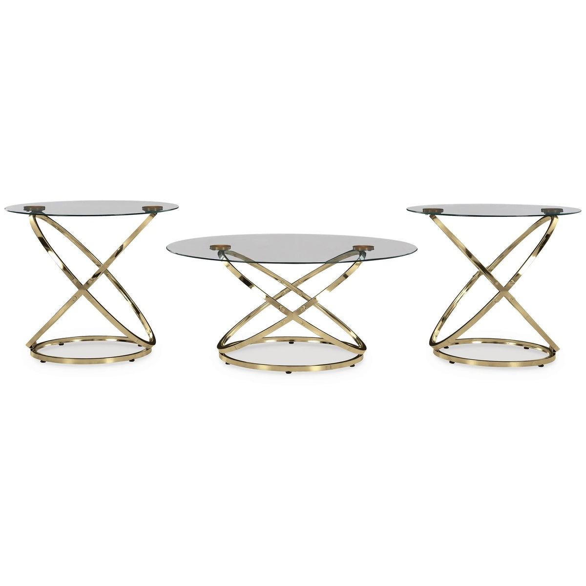 Moti 3pc Coffee Table and 2 End Table Set, Glass Top, Champagne Gold