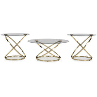 Moti 3pc Coffee Table and 2 End Table Set, Glass Top, Champagne Gold
