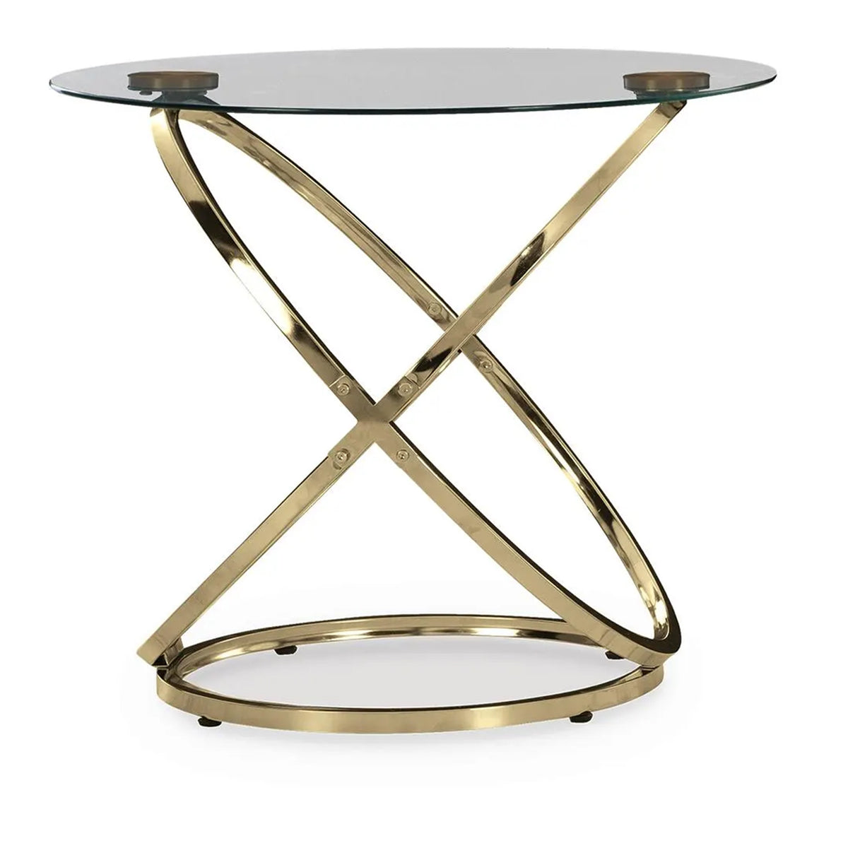 Moti 3pc Coffee Table and 2 End Table Set, Glass Top, Champagne Gold