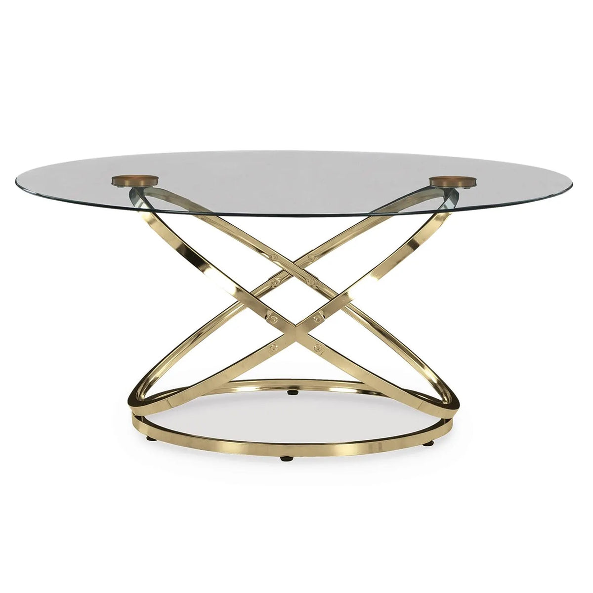 Moti 3pc Coffee Table and 2 End Table Set, Glass Top, Champagne Gold