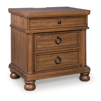 Rowy Oversized Nightstand for Bedroom, USB Ports, 3 Drawers, Medium Brown
