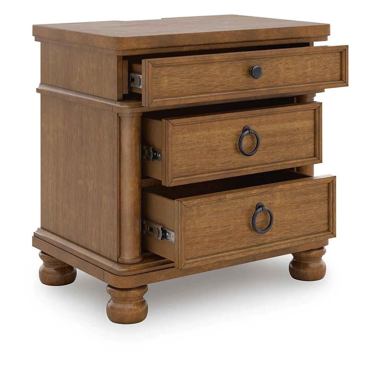 Rowy Oversized Nightstand for Bedroom, USB Ports, 3 Drawers, Medium Brown
