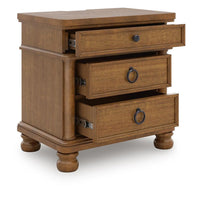 Rowy Oversized Nightstand for Bedroom, USB Ports, 3 Drawers, Medium Brown