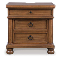 Rowy Oversized Nightstand for Bedroom, USB Ports, 3 Drawers, Medium Brown