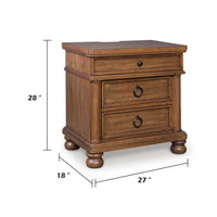 Rowy Oversized Nightstand for Bedroom, USB Ports, 3 Drawers, Medium Brown
