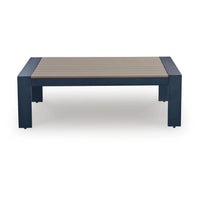 Eina Outdoor Cocktail Table, 48 Inch Slatted Top, Navy Blue and Driftwood