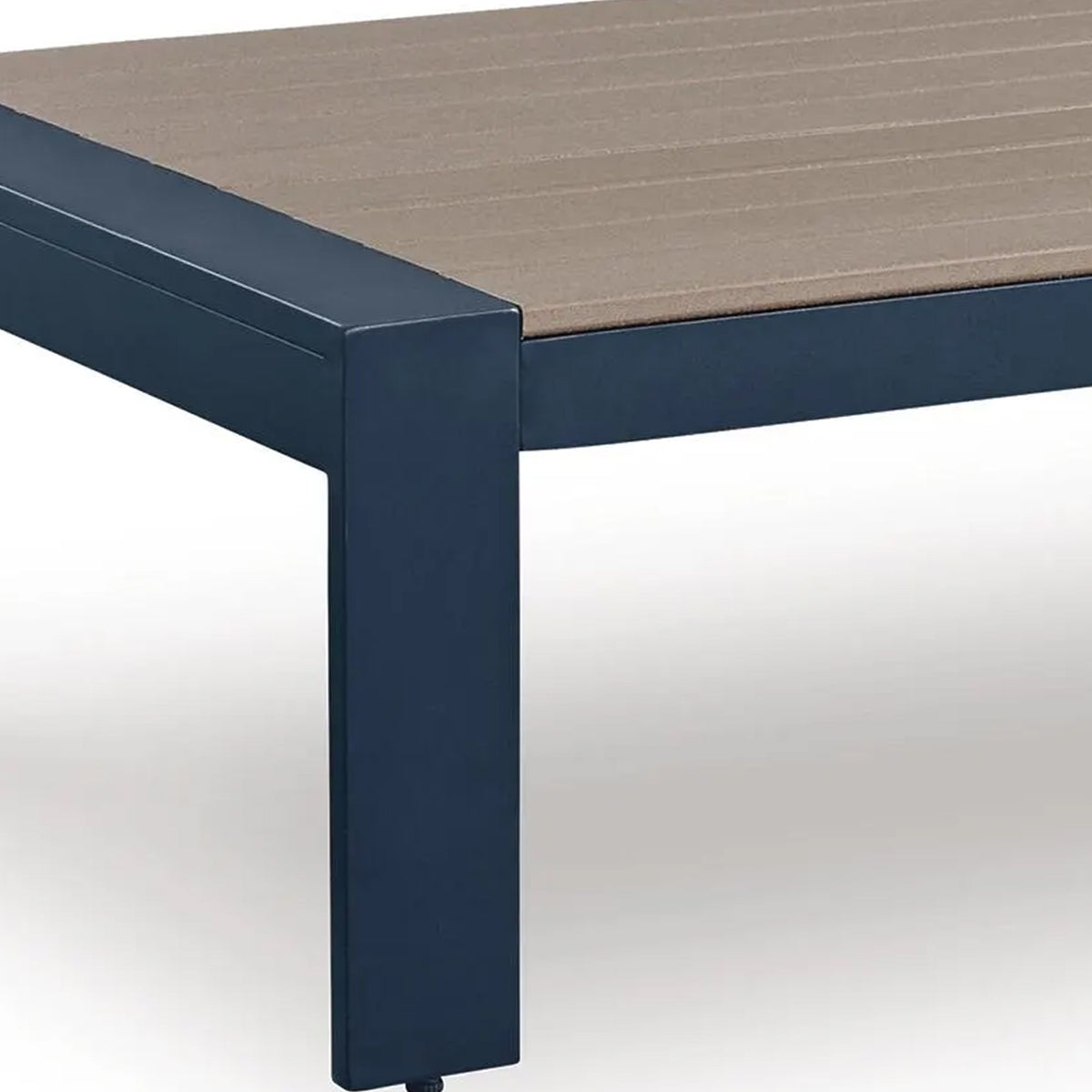 Eina Outdoor Cocktail Table, 48 Inch Slatted Top, Navy Blue and Driftwood