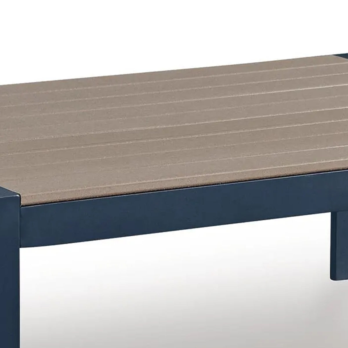Eina Outdoor Cocktail Table, 48 Inch Slatted Top, Navy Blue and Driftwood