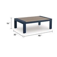 Eina Outdoor Cocktail Table, 48 Inch Slatted Top, Navy Blue and Driftwood