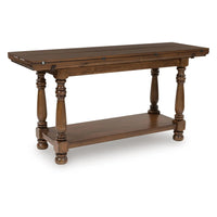 Beca Sofa Console Table, 60 Inch Hinged Flip Top, Lower Shelf, Brown