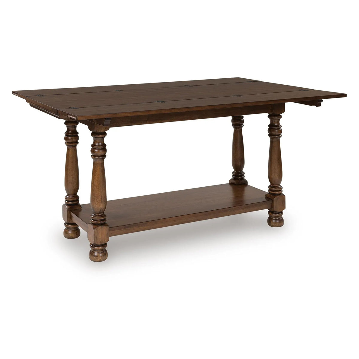 Beca Sofa Console Table, 60 Inch Hinged Flip Top, Lower Shelf, Brown