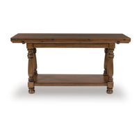 Beca Sofa Console Table, 60 Inch Hinged Flip Top, Lower Shelf, Brown