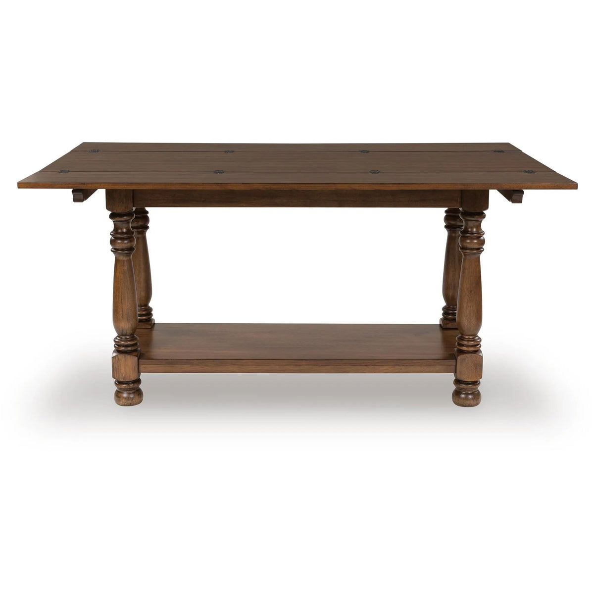 Beca Sofa Console Table, 60 Inch Hinged Flip Top, Lower Shelf, Brown