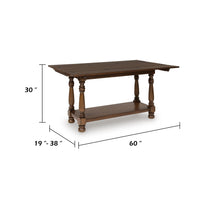 Beca Sofa Console Table, 60 Inch Hinged Flip Top, Lower Shelf, Brown