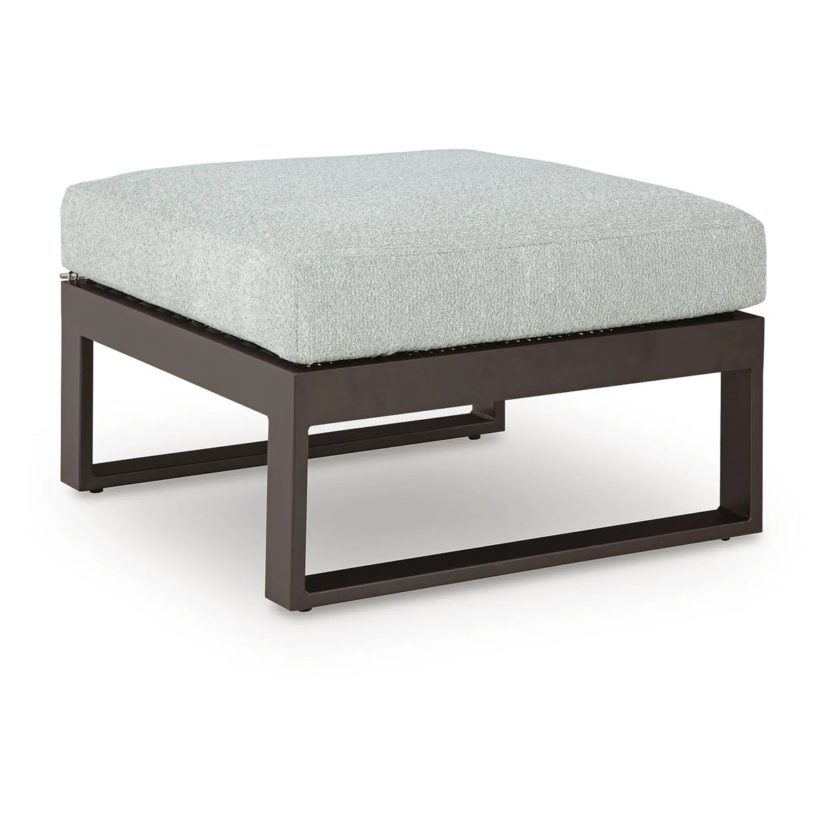 Leca Outdoor Ottoman with Gray Cushion, Black Aluminum Frame, 28 Inch