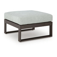 Leca Outdoor Ottoman with Gray Cushion, Black Aluminum Frame, 28 Inch
