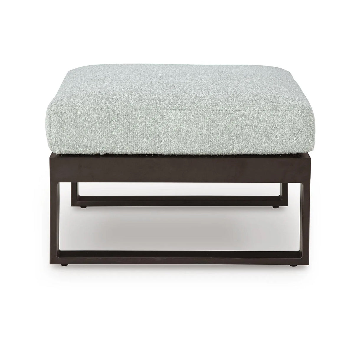 Leca Outdoor Ottoman with Gray Cushion, Black Aluminum Frame, 28 Inch
