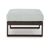 Leca Outdoor Ottoman with Gray Cushion, Black Aluminum Frame, 28 Inch