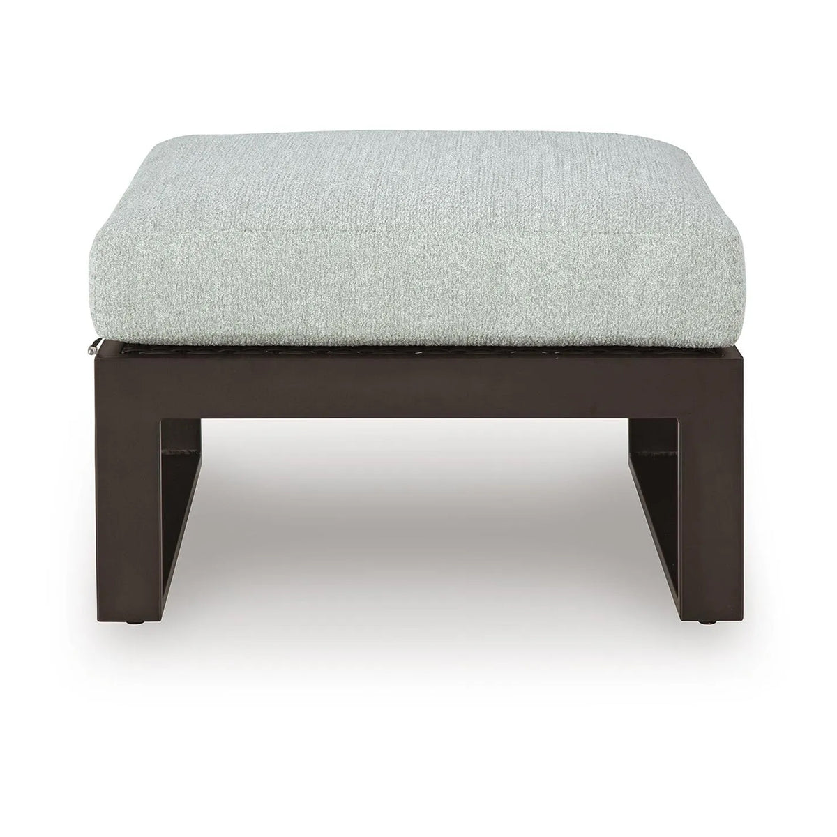 Leca Outdoor Ottoman with Gray Cushion, Black Aluminum Frame, 28 Inch