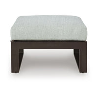 Leca Outdoor Ottoman with Gray Cushion, Black Aluminum Frame, 28 Inch