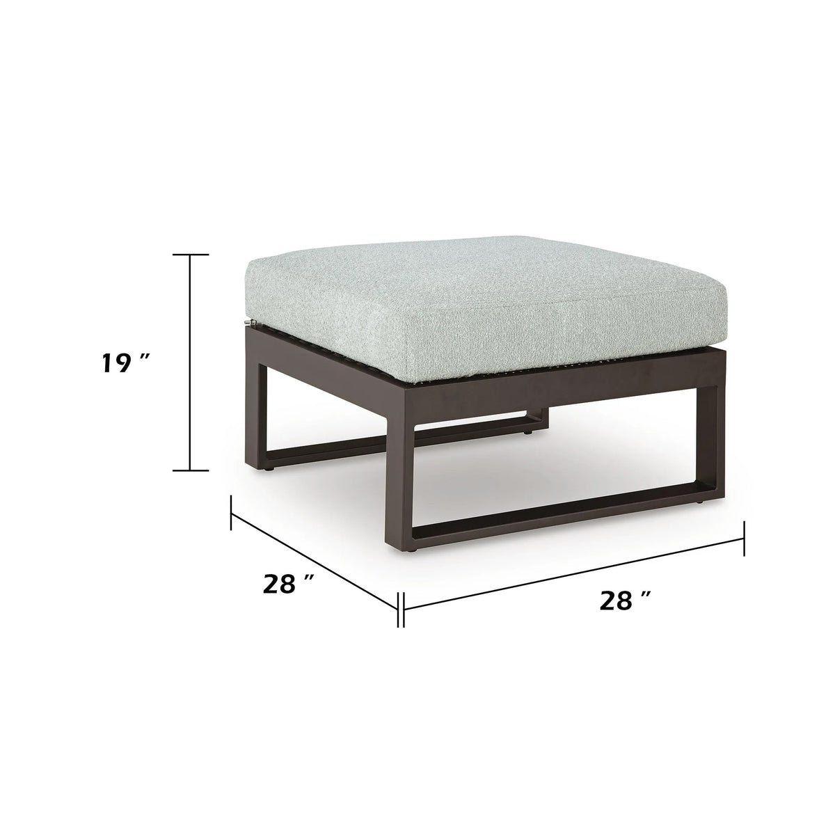 Leca Outdoor Ottoman with Gray Cushion, Black Aluminum Frame, 28 Inch
