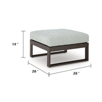 Leca Outdoor Ottoman with Gray Cushion, Black Aluminum Frame, 28 Inch