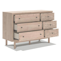 Rox 51 Inch Dresser, 6 Drawers, Floral Accent Fronts, Black Knobs, Tan