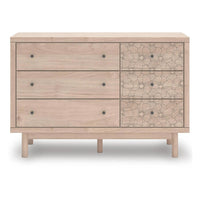 Rox 51 Inch Dresser, 6 Drawers, Floral Accent Fronts, Black Knobs, Tan