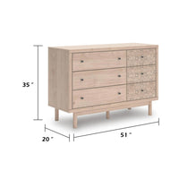 Rox 51 Inch Dresser, 6 Drawers, Floral Accent Fronts, Black Knobs, Tan