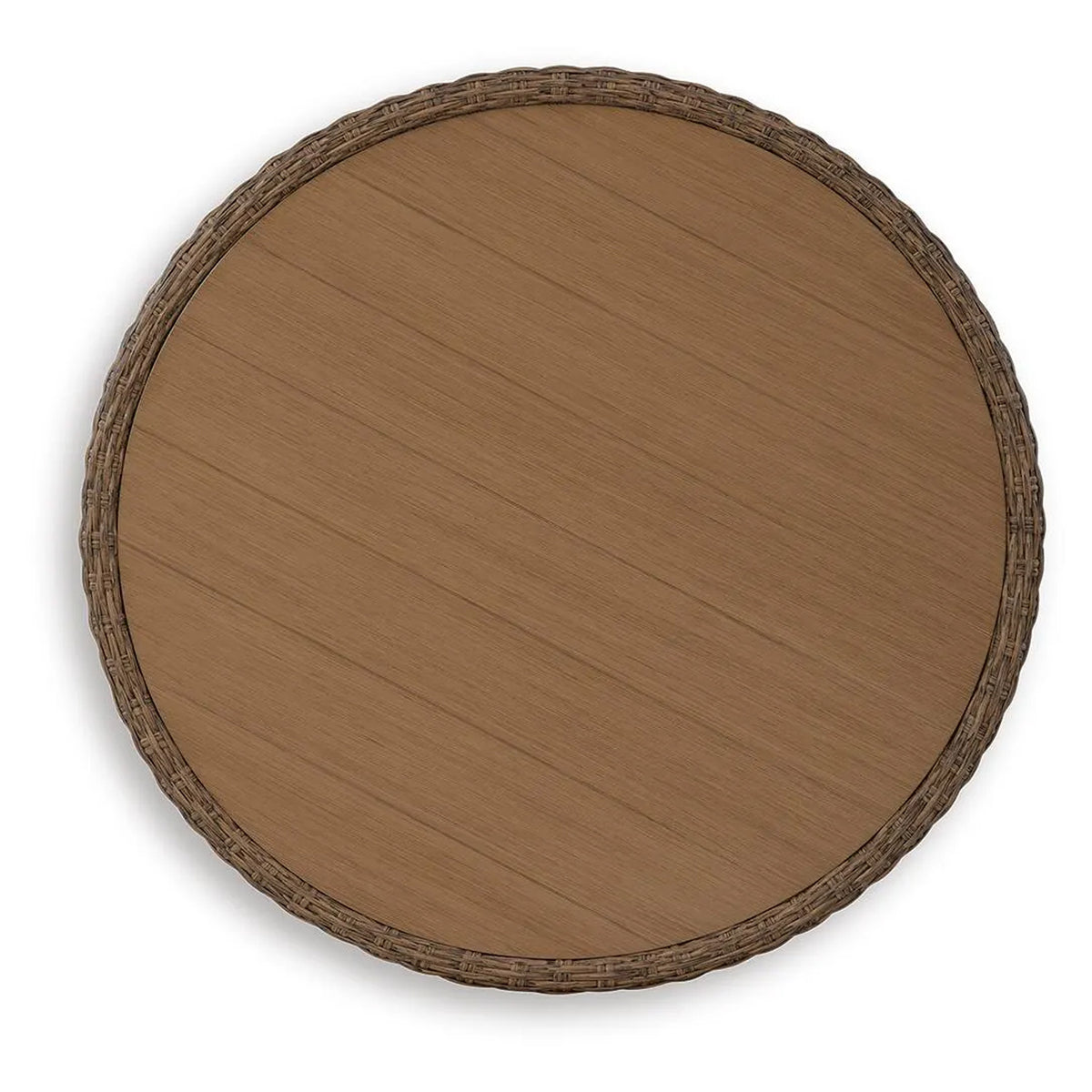 Dyan Outdoor Coffee Table, 36 Inch Round Drum, Brown Beige Woven Wicker