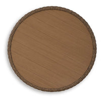 Dyan Outdoor Coffee Table, 36 Inch Round Drum, Brown Beige Woven Wicker