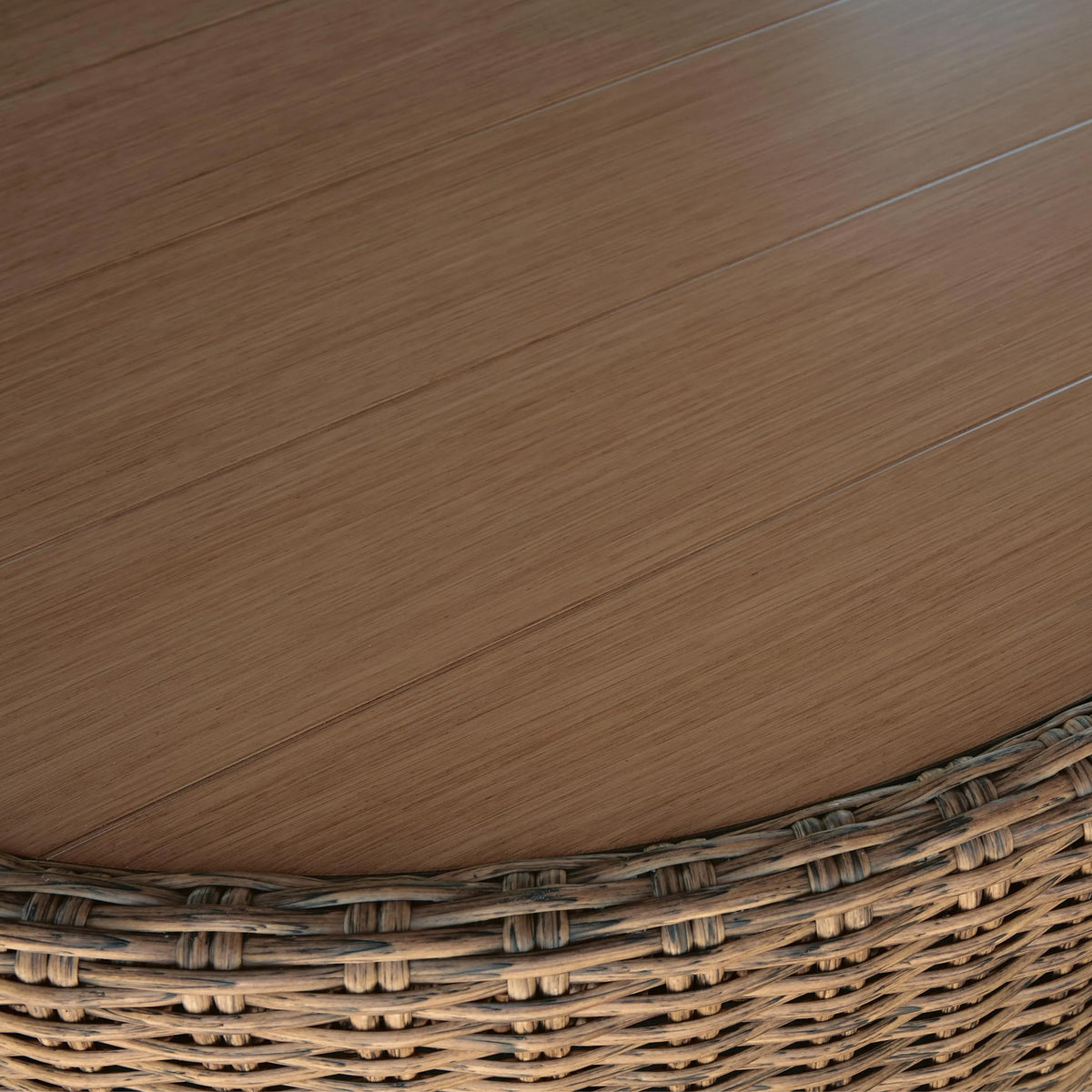 Dyan Outdoor Coffee Table, 36 Inch Round Drum, Brown Beige Woven Wicker