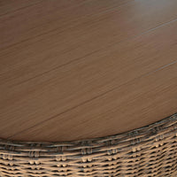 Dyan Outdoor Coffee Table, 36 Inch Round Drum, Brown Beige Woven Wicker