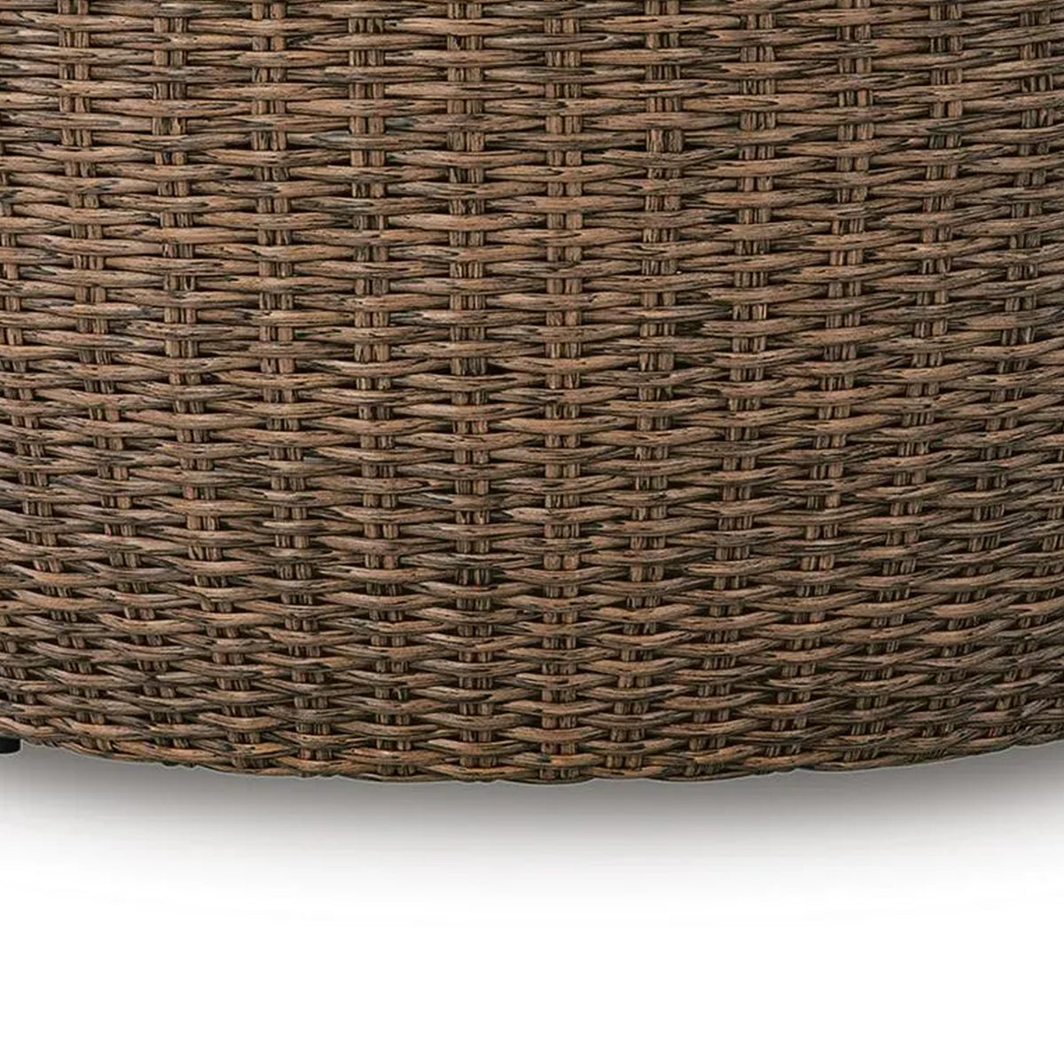 Dyan Outdoor Coffee Table, 36 Inch Round Drum, Brown Beige Woven Wicker