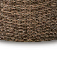 Dyan Outdoor Coffee Table, 36 Inch Round Drum, Brown Beige Woven Wicker