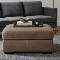 Vyas Oversized Square Ottoman, Sahara Brown Top Grain Leather, 37x37