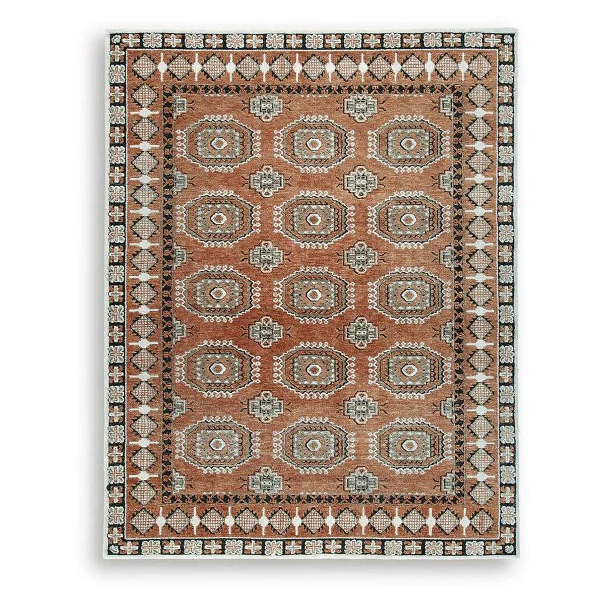 Nyas 8 x 10 Large Area Rug, Aztec Inspired Patterns, Sienna and Ivory