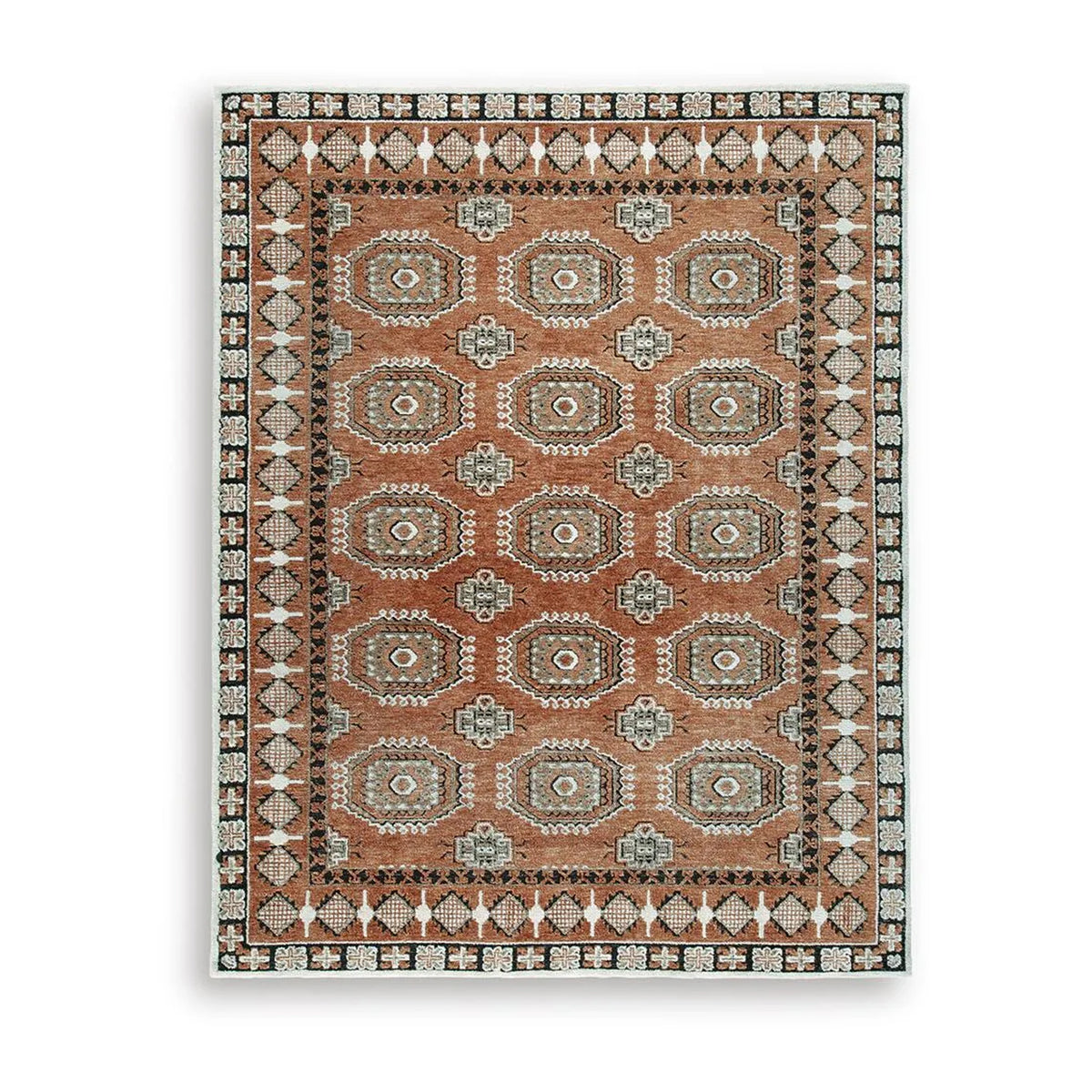 Nyas 8 x 10 Large Area Rug, Aztec Inspired Patterns, Sienna and Ivory