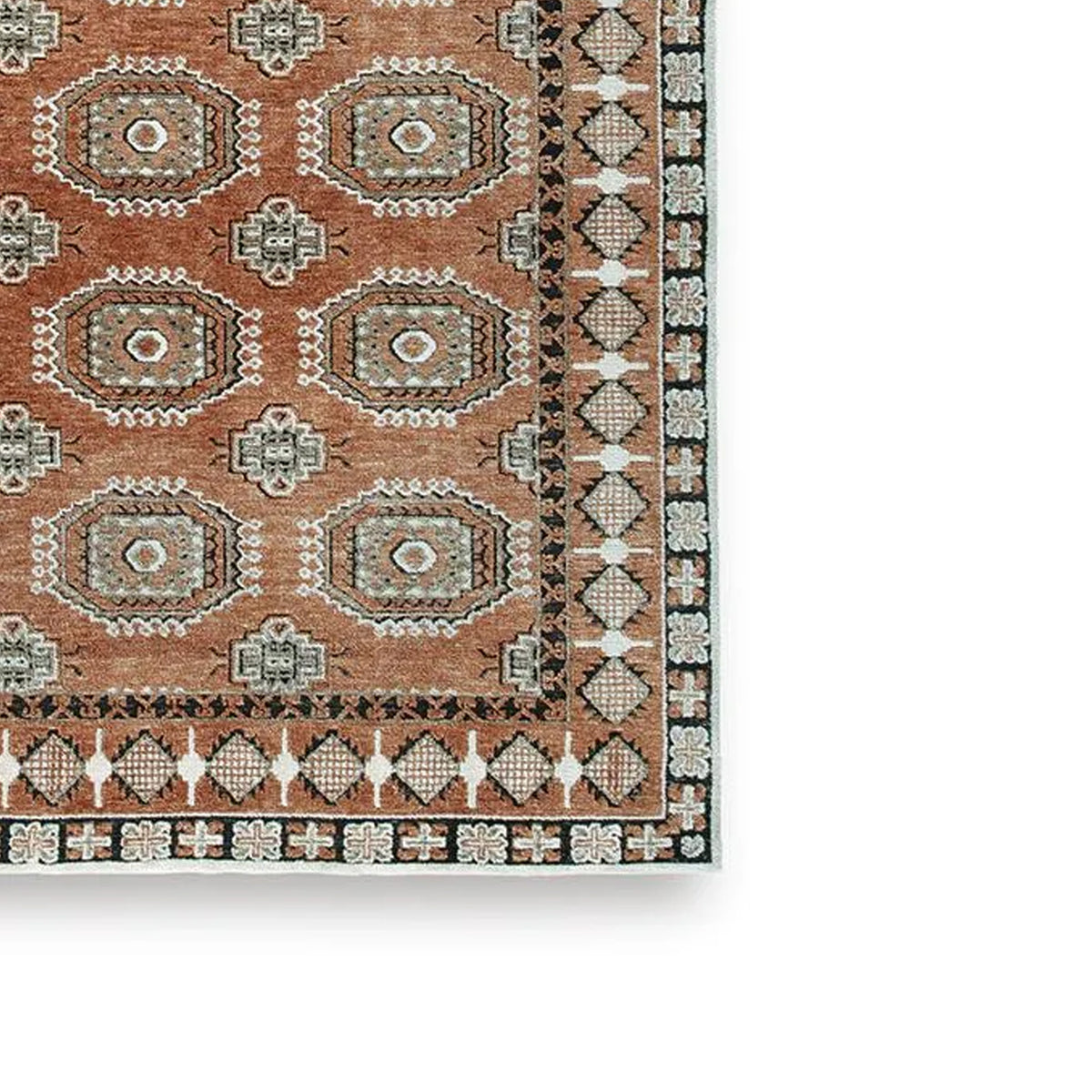 Nyas 8 x 10 Large Area Rug, Aztec Inspired Patterns, Sienna and Ivory