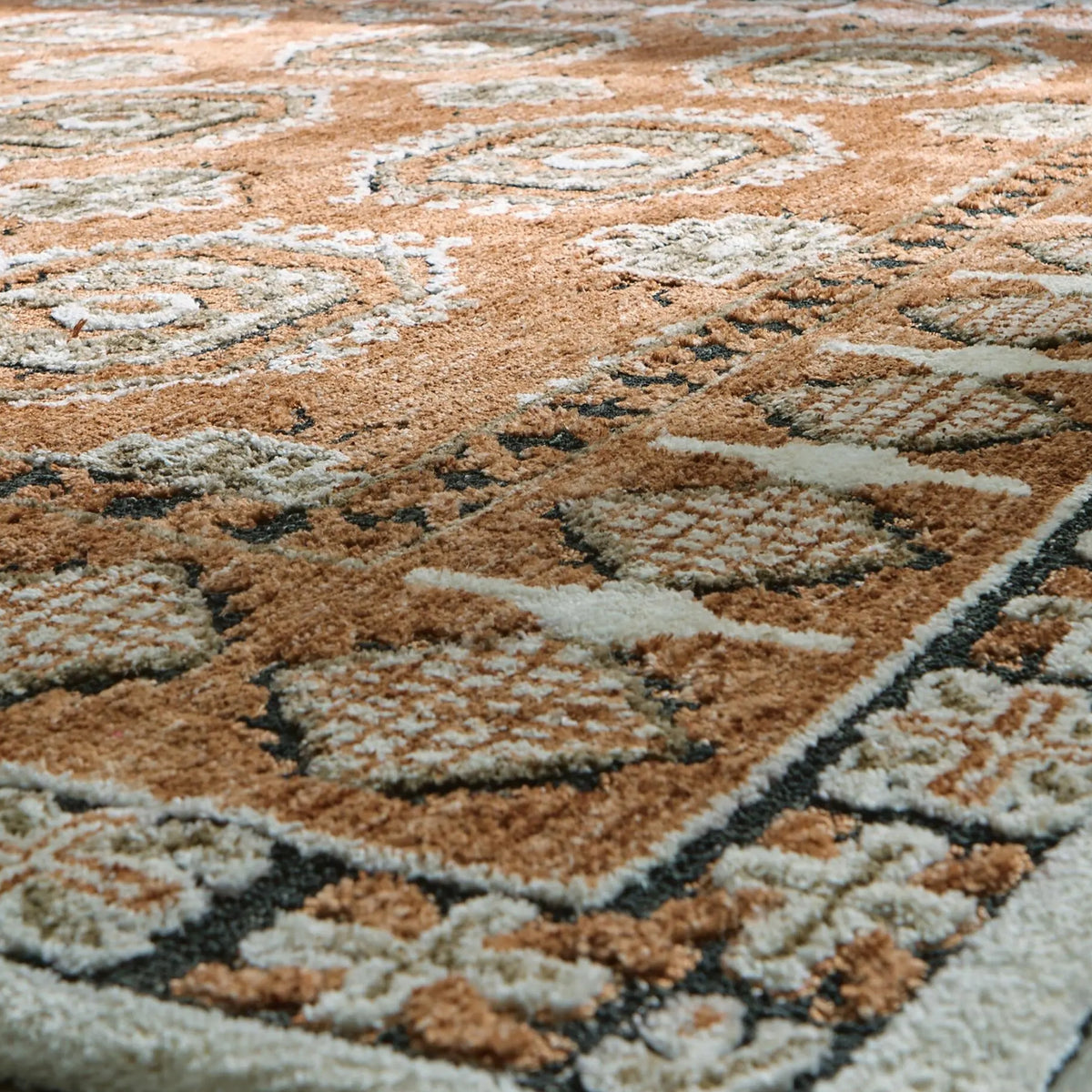 Nyas 8 x 10 Large Area Rug, Aztec Inspired Patterns, Sienna and Ivory