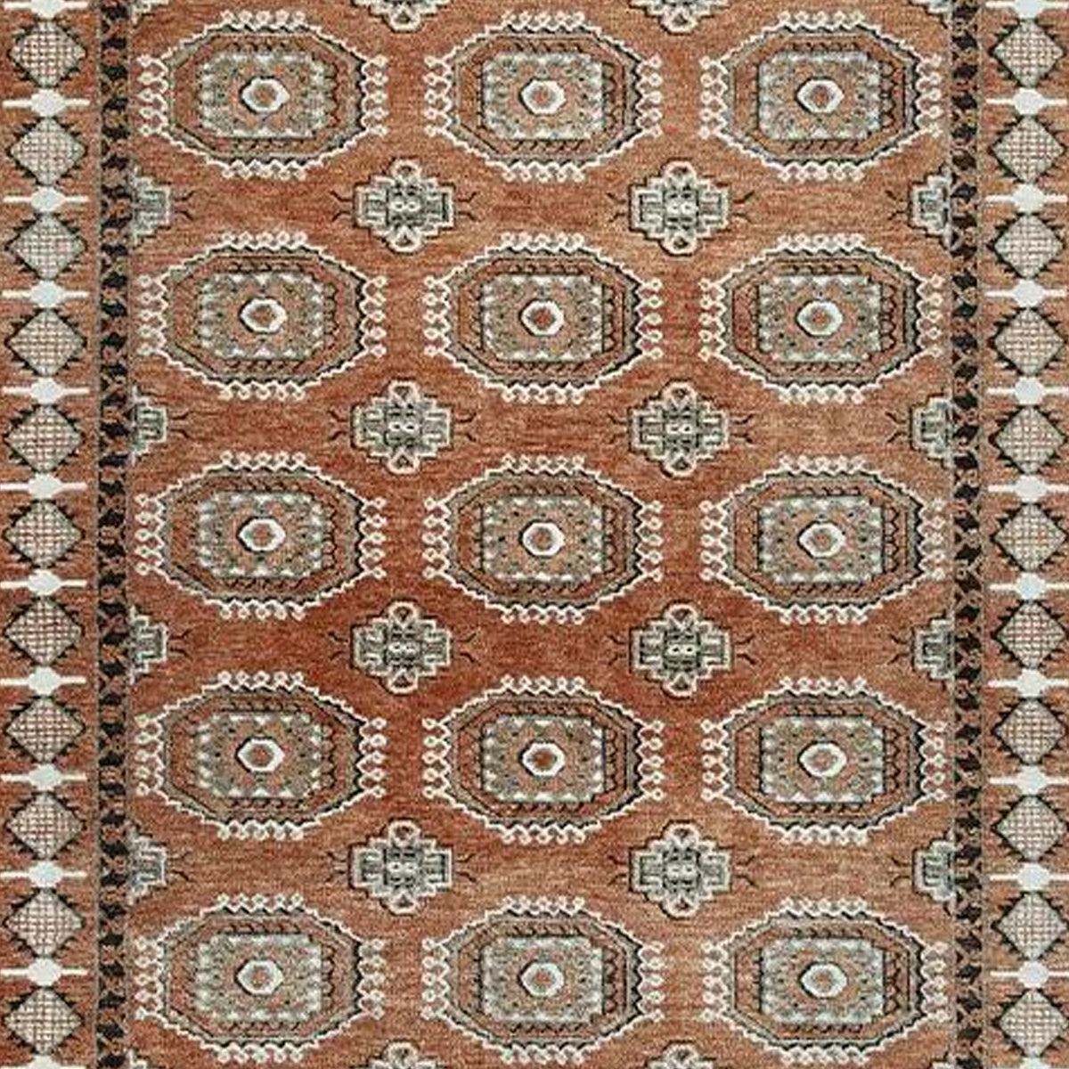 Nyas 8 x 10 Large Area Rug, Aztec Inspired Patterns, Sienna and Ivory
