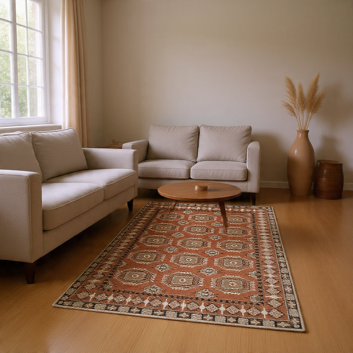 Nyas 8 x 10 Large Area Rug, Aztec Inspired Patterns, Sienna and Ivory