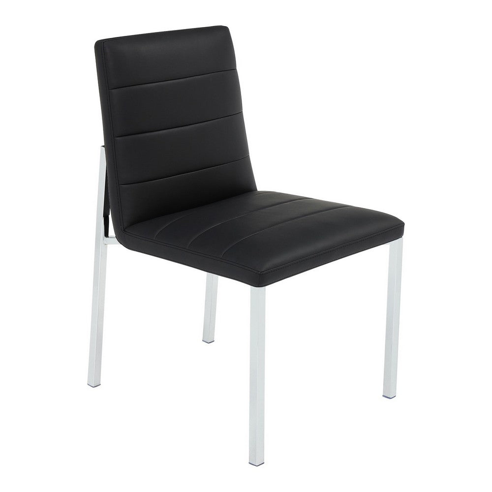 Eun Dining Side Chair, Foam Fill, Channeled Black Faux Leather, Chrome-BM354724