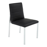 Eun Dining Side Chair, Foam Fill, Channeled Black Faux Leather, Chrome-BM354724