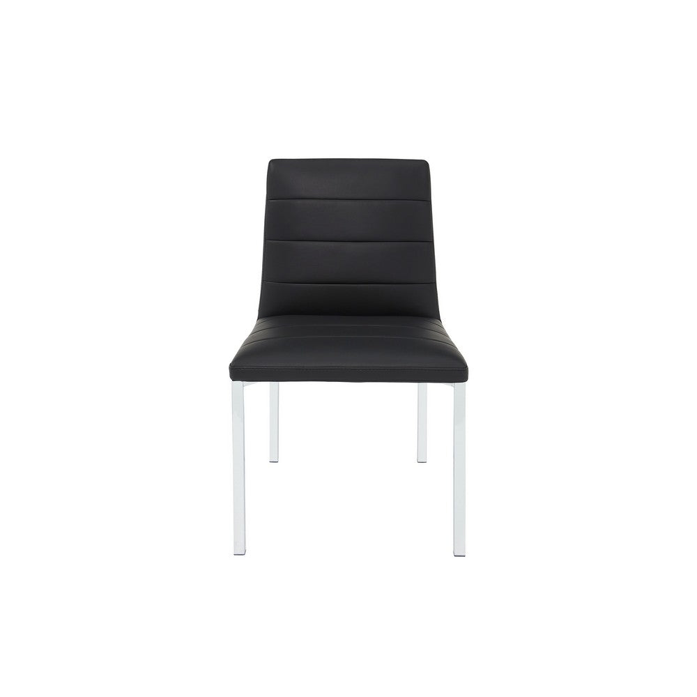 Eun Dining Side Chair, Foam Fill, Channeled Black Faux Leather, Chrome-BM354724