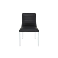 Eun Dining Side Chair, Foam Fill, Channeled Black Faux Leather, Chrome-BM354724