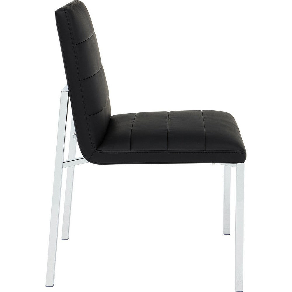 Eun Dining Side Chair, Foam Fill, Channeled Black Faux Leather, Chrome-BM354724